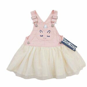 Oshkosh B'gosh Dress Baby 18 Months Pink Cream 100% Cotton Lined Tulle Unicorn